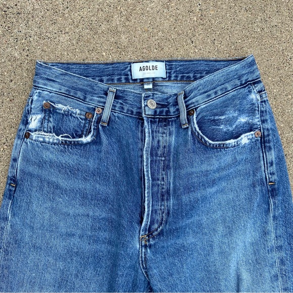 Agolde Los Angeles Riley Crop Straight Distressed Light Blue Denim Jeans - Picture 9 of 11